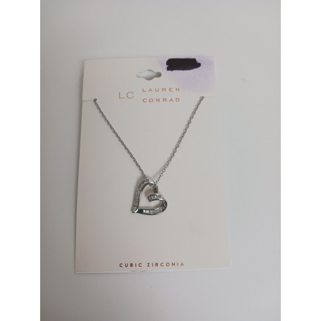 Lauren Conrad Cubic Zirconia Silver Heart Necklace 18-22 15$